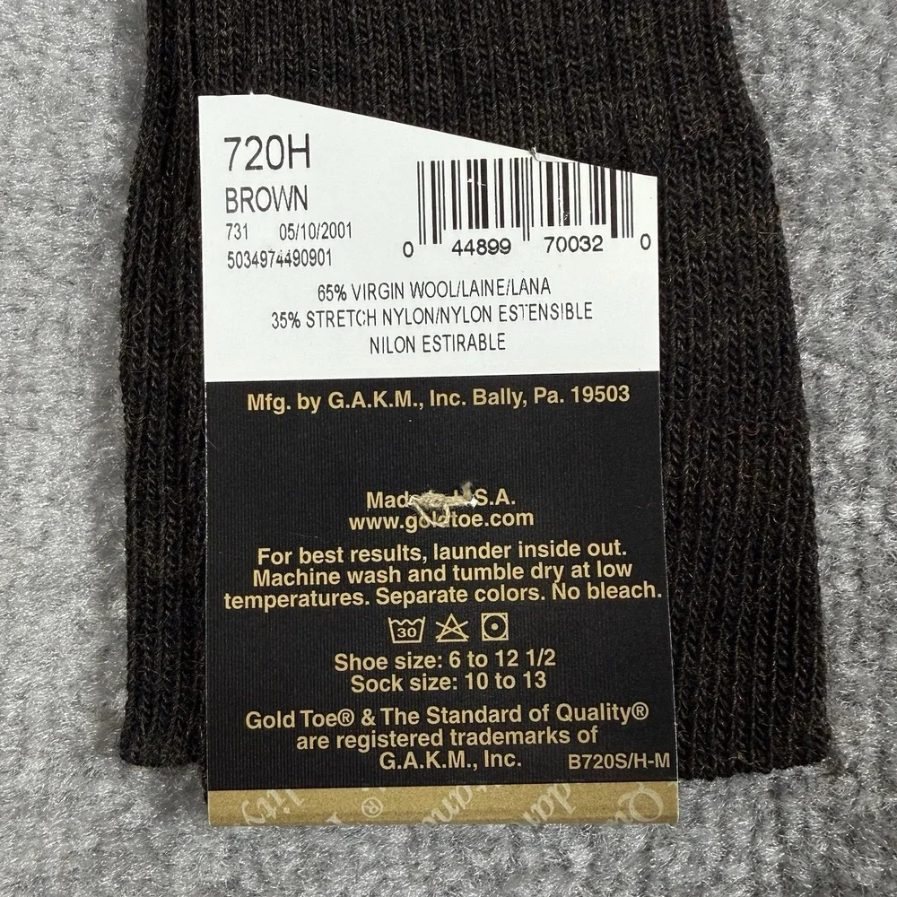 NWT VTG Golden Toe Socks Men's 6-12.5 Brown Wool Over The Calf Windsor